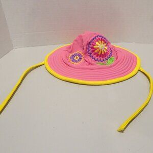 Hanna Andersson Pink Sun Hat Size XS Flowers Embroidered Tie